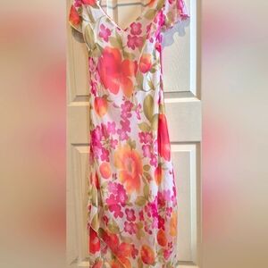 Vintage 90's Floral Pink and Orange Dress